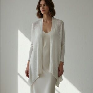 Eileen Fisher cream cotton linen open front draped cardigan - Medium